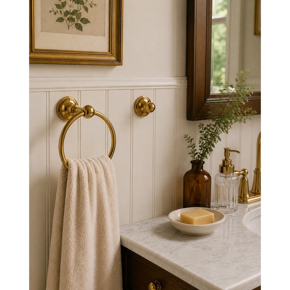 Vintage Solid Brass Towel Ring Wall Mount Bathroom Holder Polished Brass 6.5"